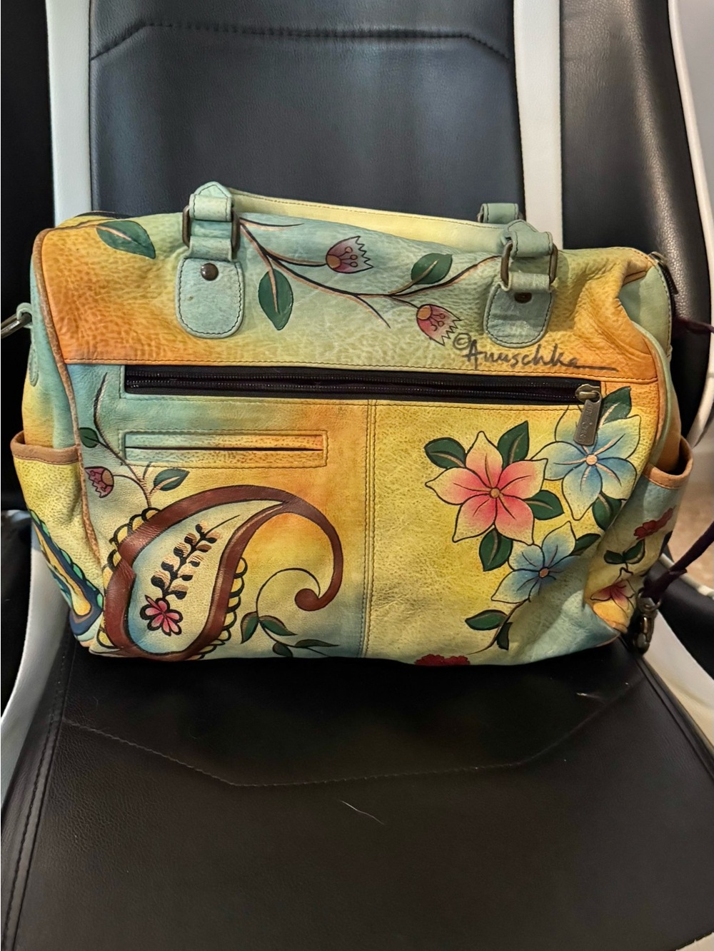 Anuschka Hand-Painted Floral Leather Shoulder Bag - Yellow & Teal